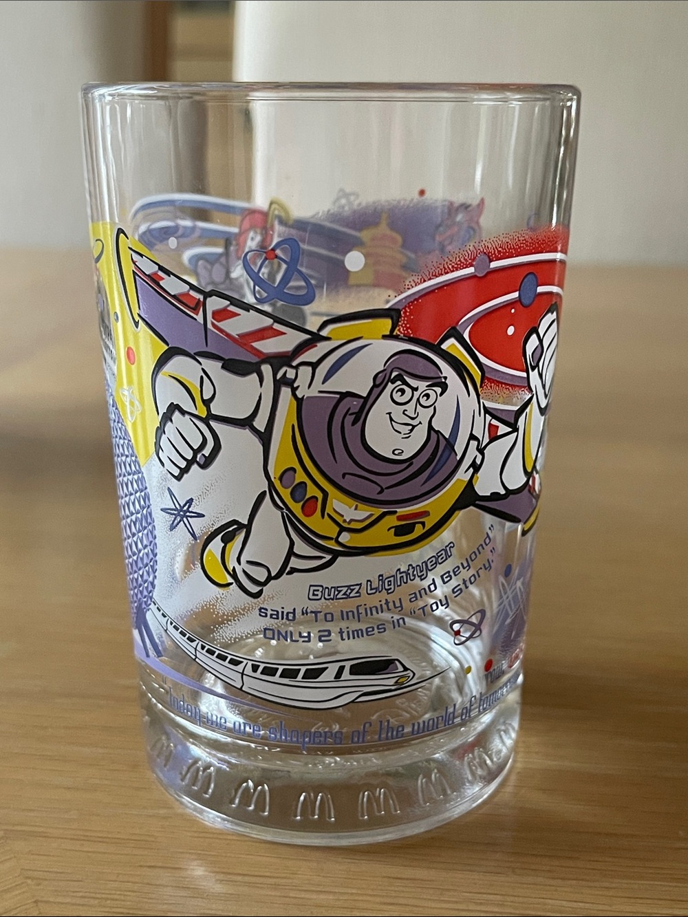 “TOY STORY” Buzz Lightyear DISNEY 100 YEARS Clear Drinking Glass COLLECTIBLE